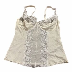 80s/90s European Vintage Rose Embroidered Corset Cami Top (Ivory) Size M/L